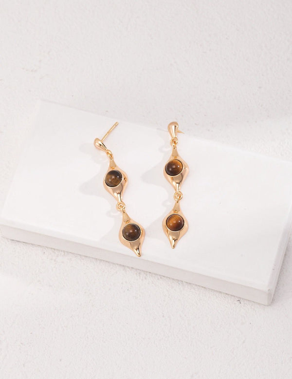 Sterling Silver Simple Tiger Eye Bead Earrings