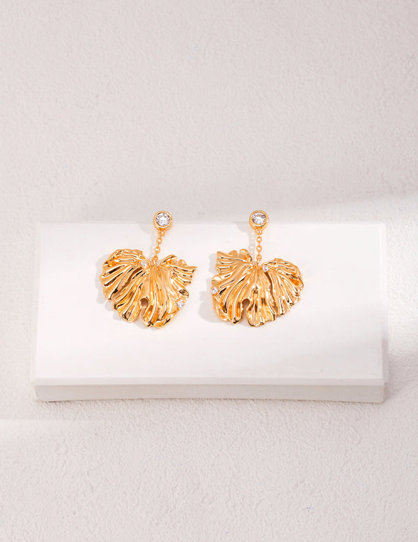 Sterling Silver Ginkgo Leaf Texture Earrings