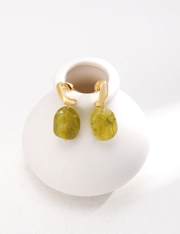 Pure silver simple high quality resin stone earrings