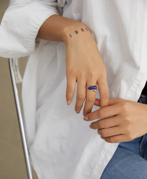Sterling Silver Simple Natural Lapis Lazuli Ring